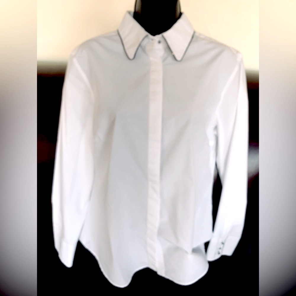 Zara White cotton button down dress Shirt Sparkling collar trim metal buttons L